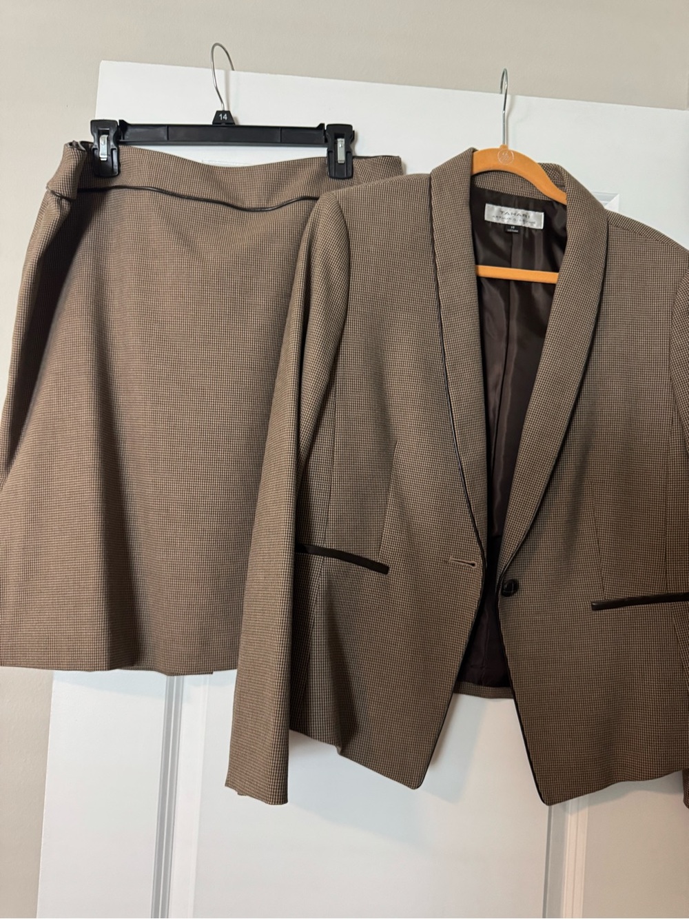 Tahari Taupe-Brown Tailored Blazer & Skirt Set